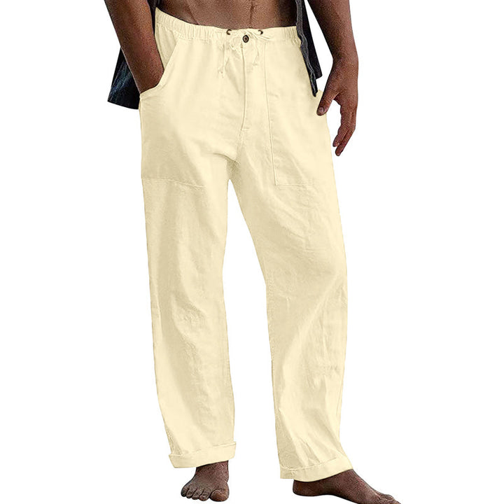 Męskie Casual Spodnie z Bawełny i Lnu w Kolorze Jednolitym 10162865Y