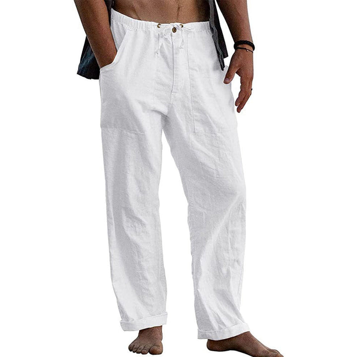 Męskie Casual Spodnie z Bawełny i Lnu w Kolorze Jednolitym 10162865Y