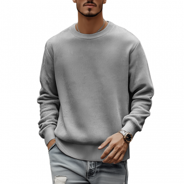 Męski casualowy oddychający sweter z okrągłym dekoltem, luźny, długi rękaw, dzianinowy MTA3154G7M