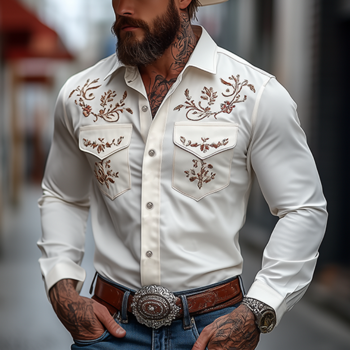 Męska klasyczna koszula w stylu amerykańskim z haftem, slim fit, bawełnowa, z długim rękawem 98153445K