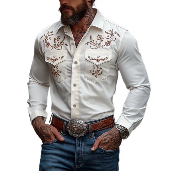 Męska klasyczna koszula w stylu amerykańskim z haftem, slim fit, bawełnowa, z długim rękawem 98153445K
