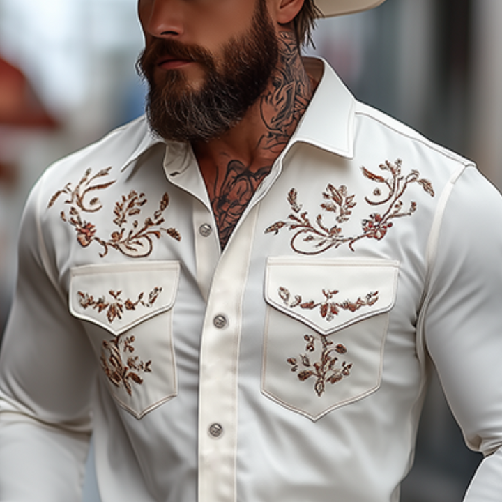 Męska klasyczna koszula w stylu amerykańskim z haftem, slim fit, bawełnowa, z długim rękawem 98153445K
