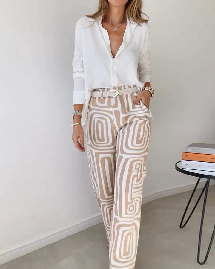 Emilia | Stylowy zestaw z szerokimi spodniami + elegancka bluzka i pasek gratis