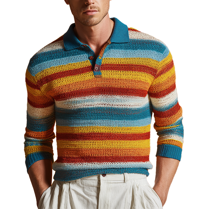 Męski Sweter Polo z Kontrastowym Paskiem MTA2956H8P