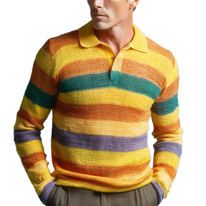 Męski sweter polo z kontrastowym paskiem MTA2994H0P