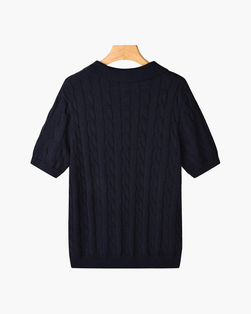 FLORENCE Sweter Polo z Warkoczowym Splotem
