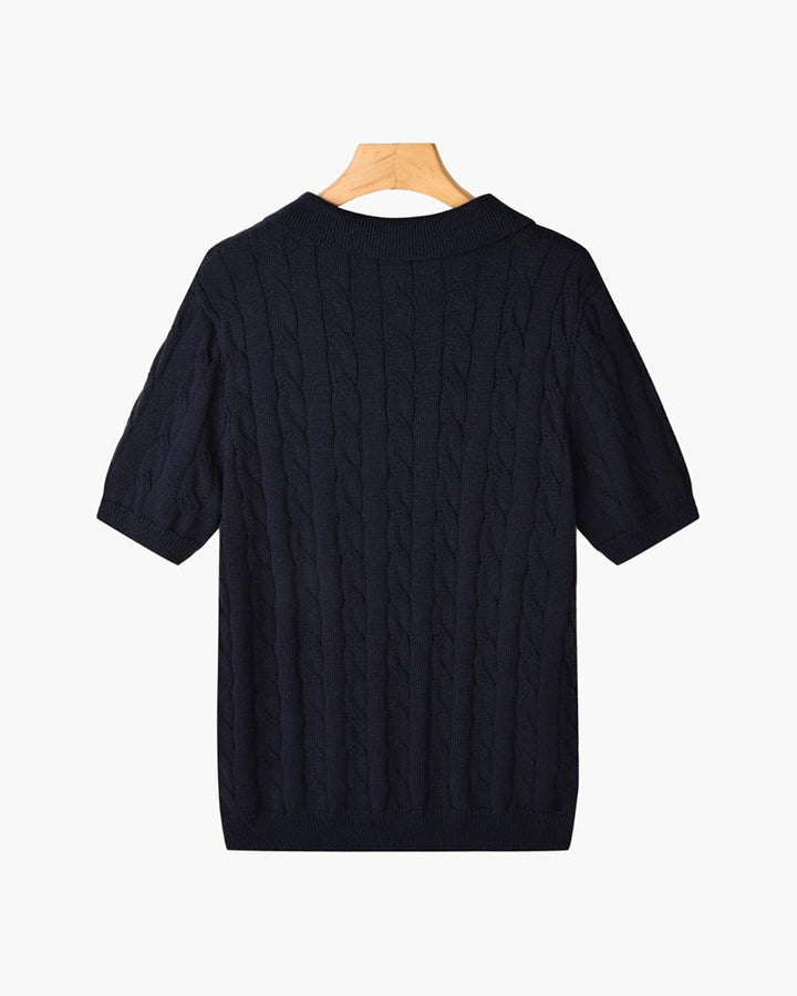 FLORENCE Sweter Polo z Warkoczowym Splotem