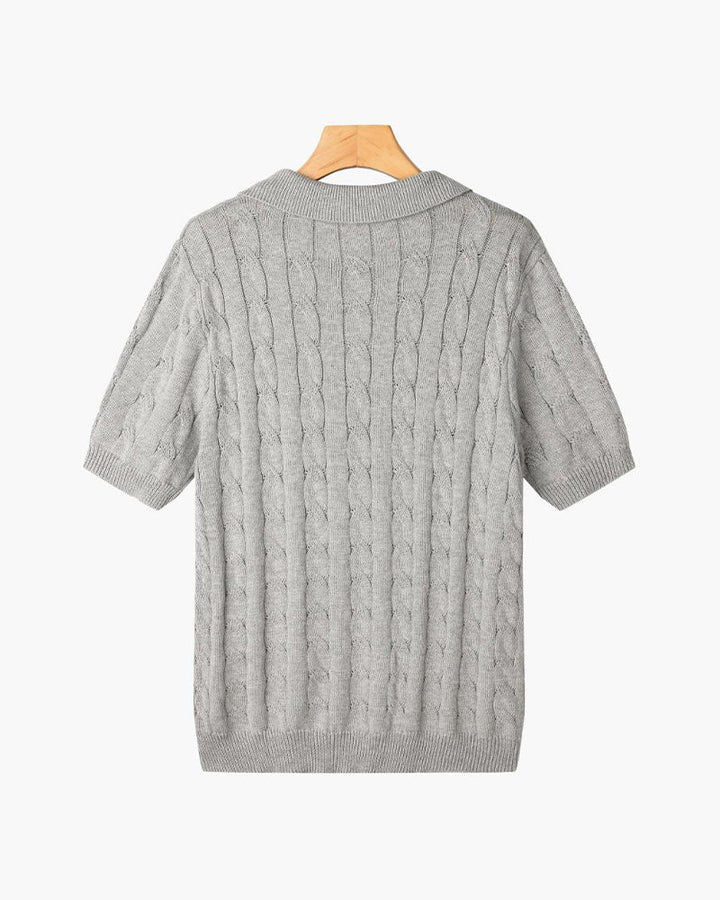 FLORENCE Sweter Polo z Warkoczowym Splotem