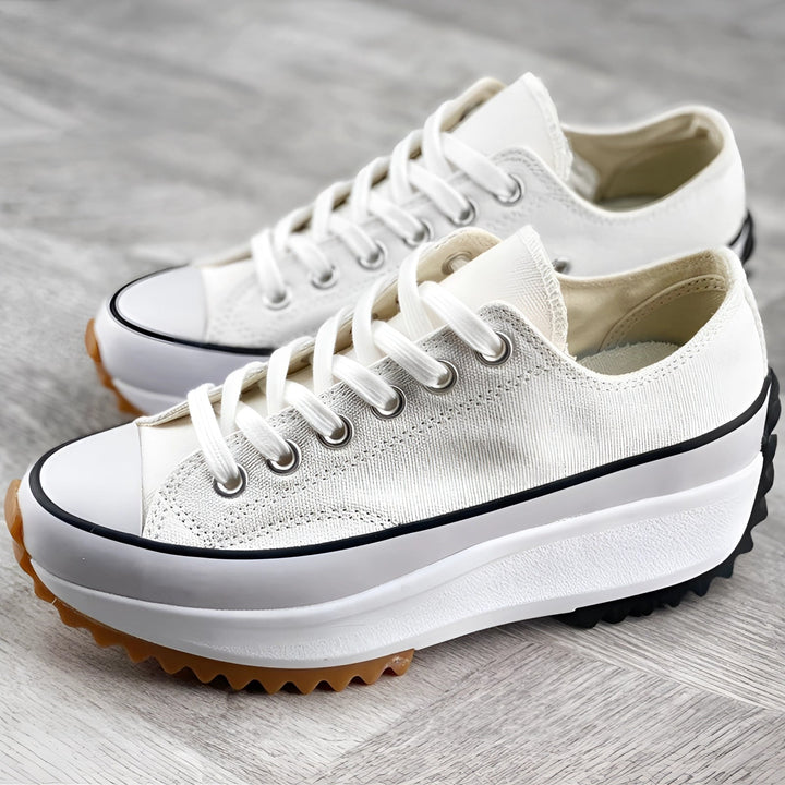 Beżowe Sneakersy na Platformie z Gwiazdkowym Obcasem - Stylowe Buty Damskie z Grubą Podeszwą