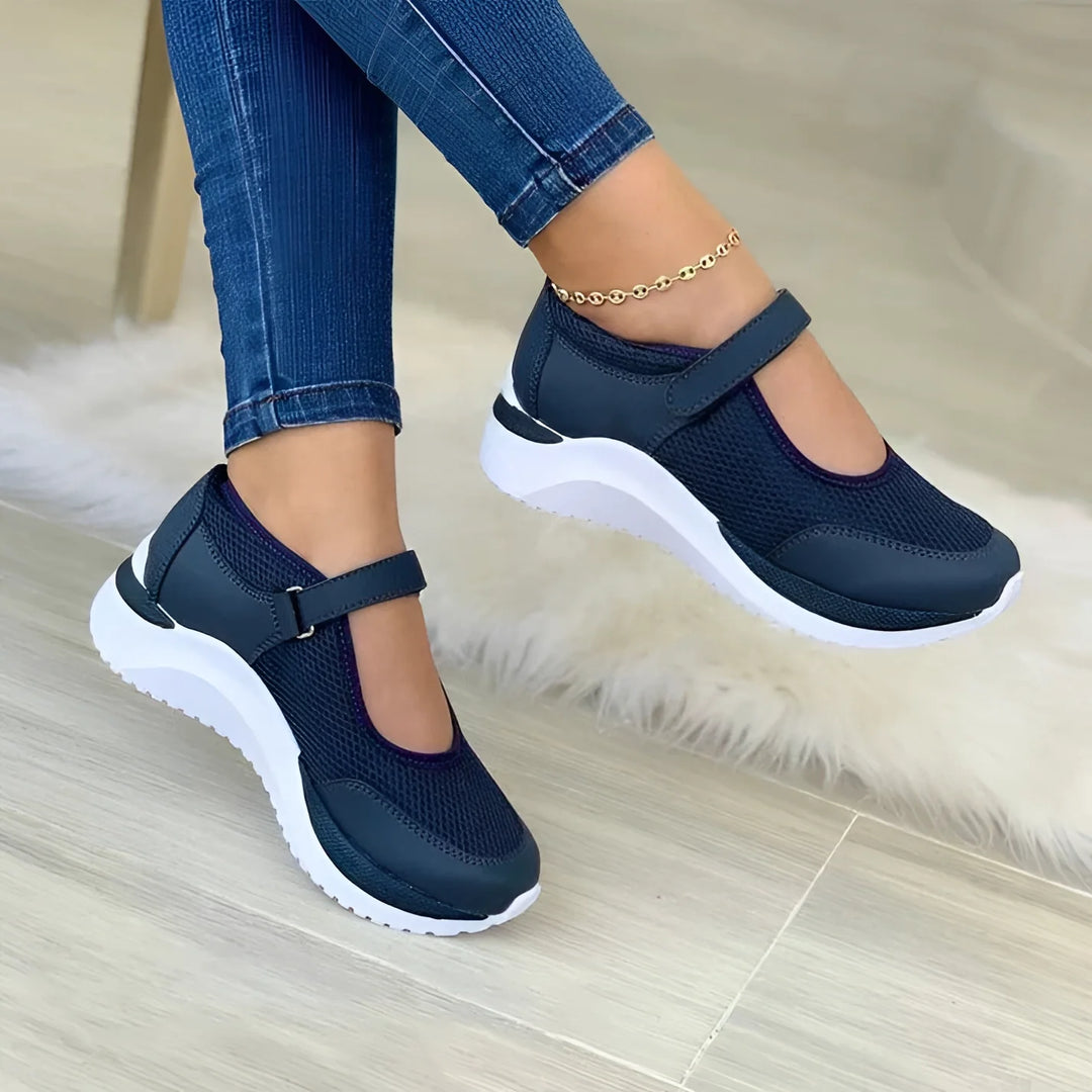 Żeńskie Oddychające Sneakersy Mary Jane - Lekkie Różowo-Szare Buty do Codziennego Użytku