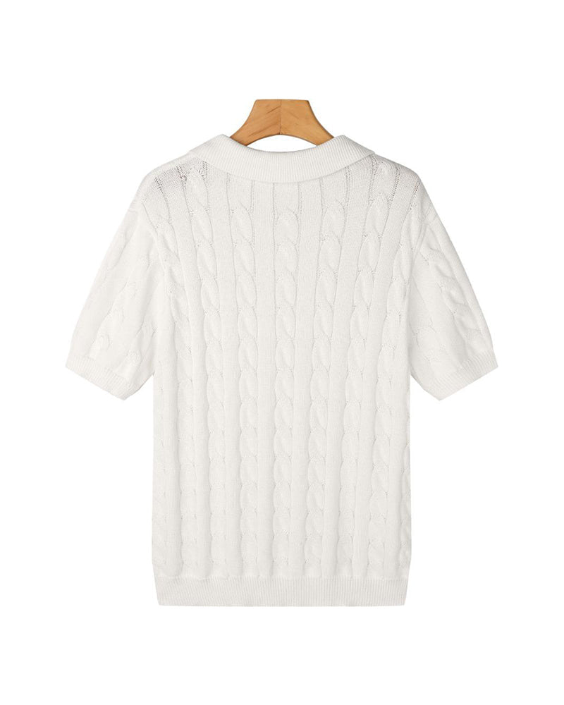 FLORENCE Sweter Polo z Warkoczowym Splotem