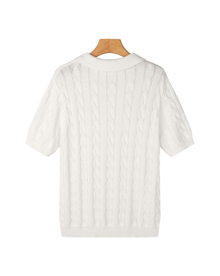 FLORENCE Sweter Polo z Warkoczowym Splotem