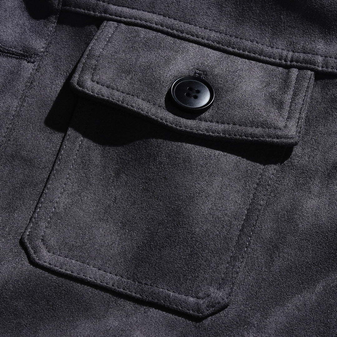 Męska Vintage Suede Kurtka Z Kołnierzem Stojącym Na Guziki 65731063Y