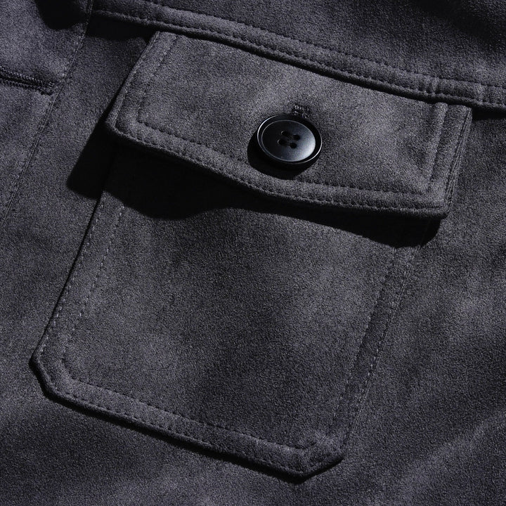 Męska Vintage Suede Kurtka Z Kołnierzem Stojącym Na Guziki 65731063Y