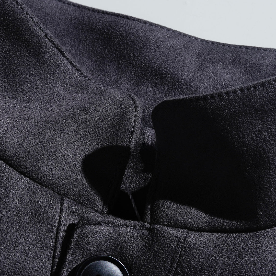 Męska Vintage Suede Kurtka Z Kołnierzem Stojącym Na Guziki 65731063Y