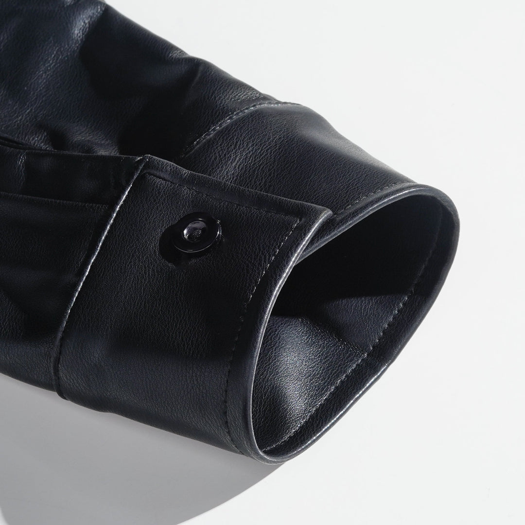 Męska Klasyczna Casual Slim Fit Skórzana Koszula z Długim Rękawem 79897850K