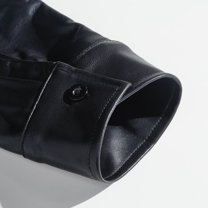 Męska Klasyczna Casual Slim Fit Skórzana Koszula z Długim Rękawem 79897850K