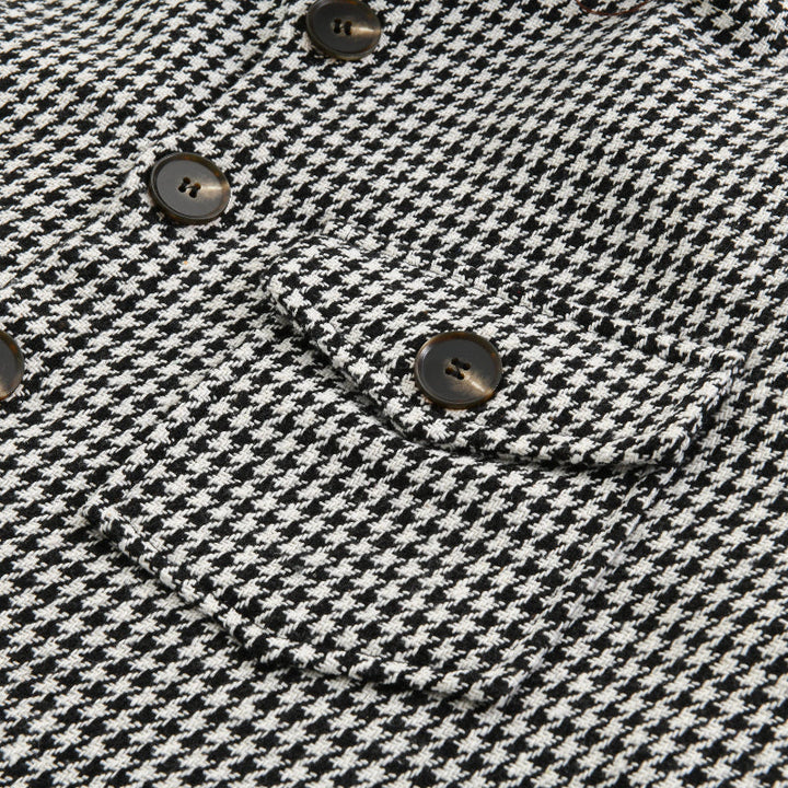 Męska Vintage Marynarka Koszulowa w Kratę Houndstooth z Klapami 85588306M
