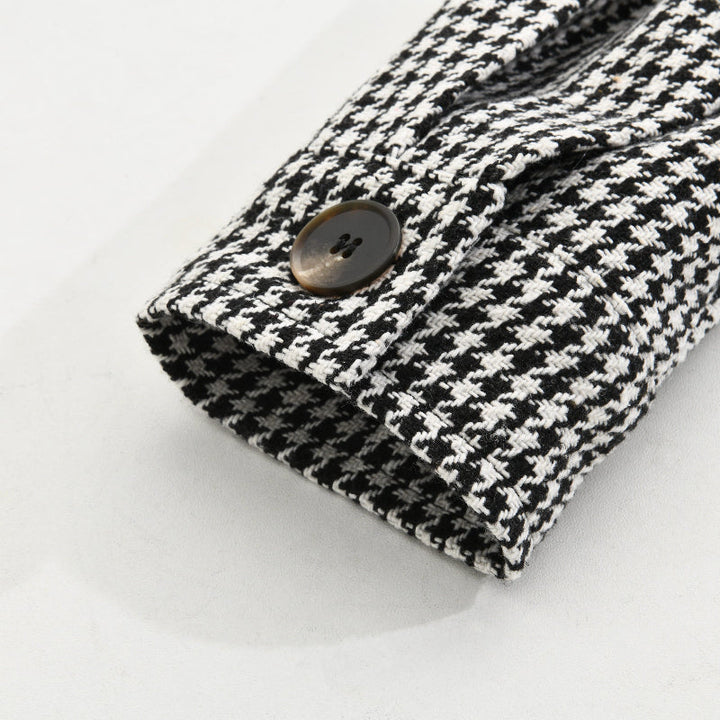 Męska Vintage Marynarka Koszulowa w Kratę Houndstooth z Klapami 85588306M