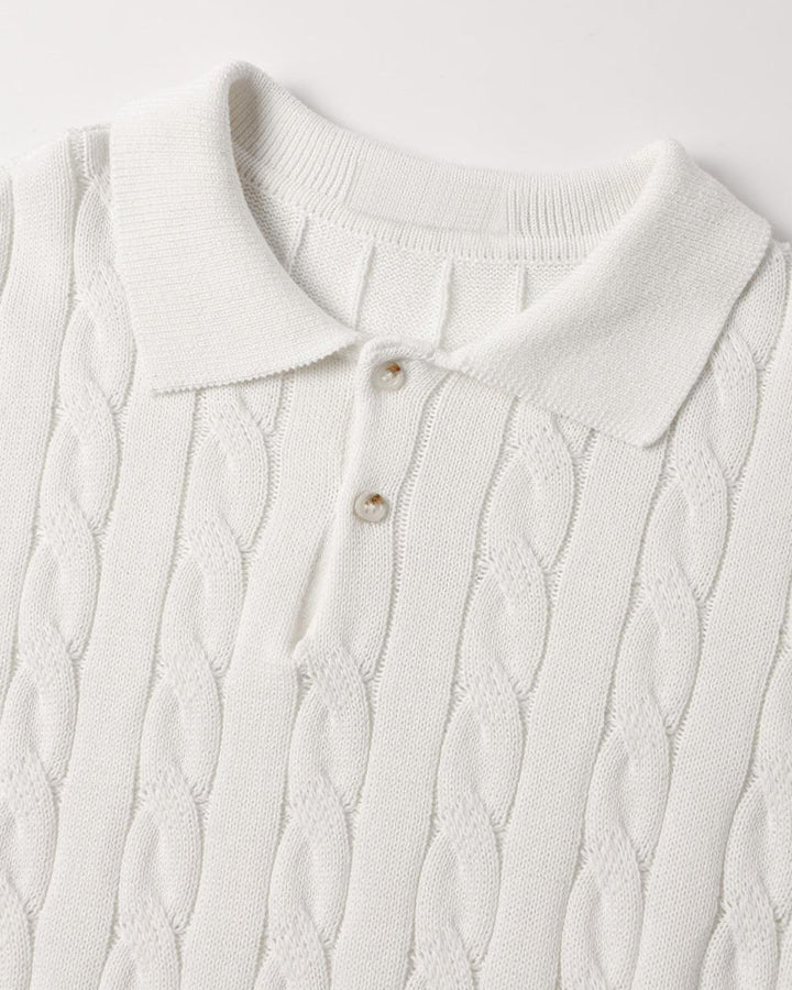FLORENCE Sweter Polo z Warkoczowym Splotem