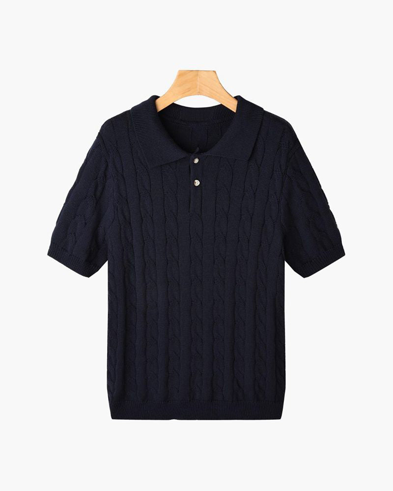 FLORENCE Sweter Polo z Warkoczowym Splotem