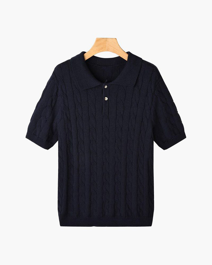 FLORENCE Sweter Polo z Warkoczowym Splotem