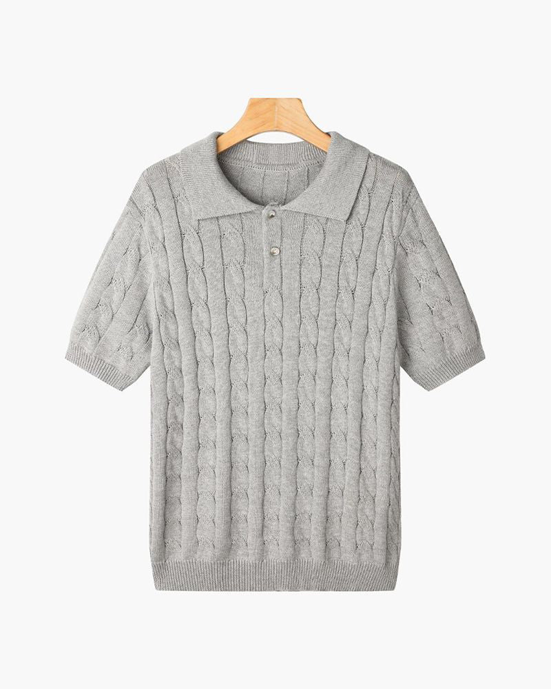 FLORENCE Sweter Polo z Warkoczowym Splotem