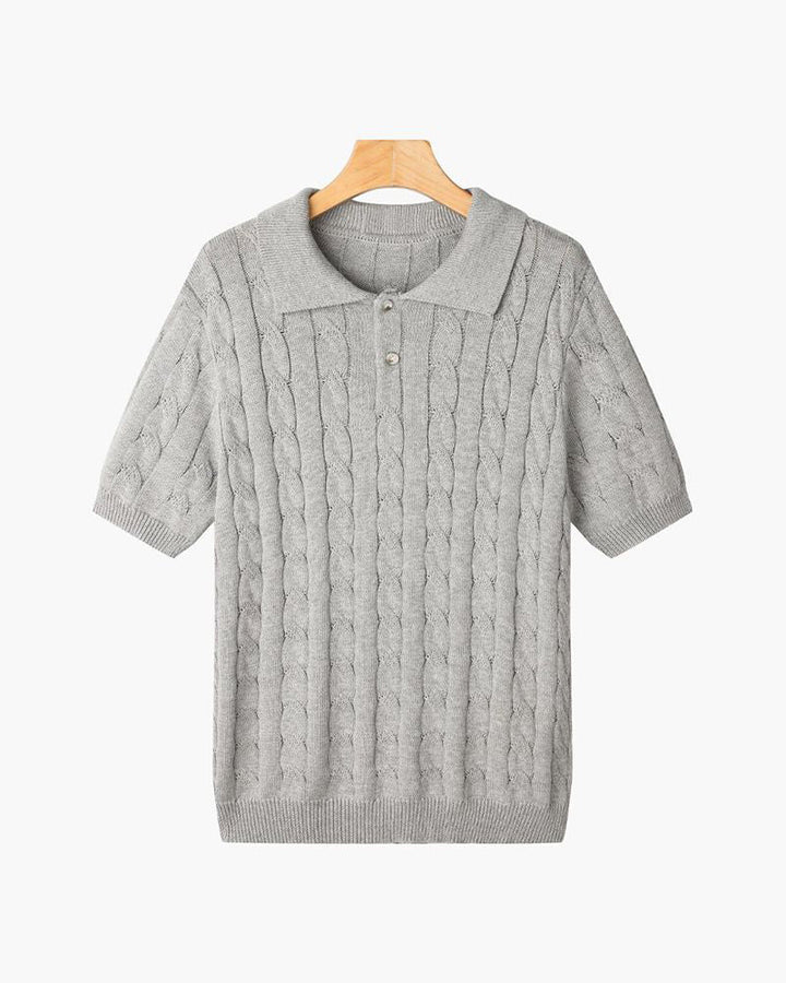 FLORENCE Sweter Polo z Warkoczowym Splotem