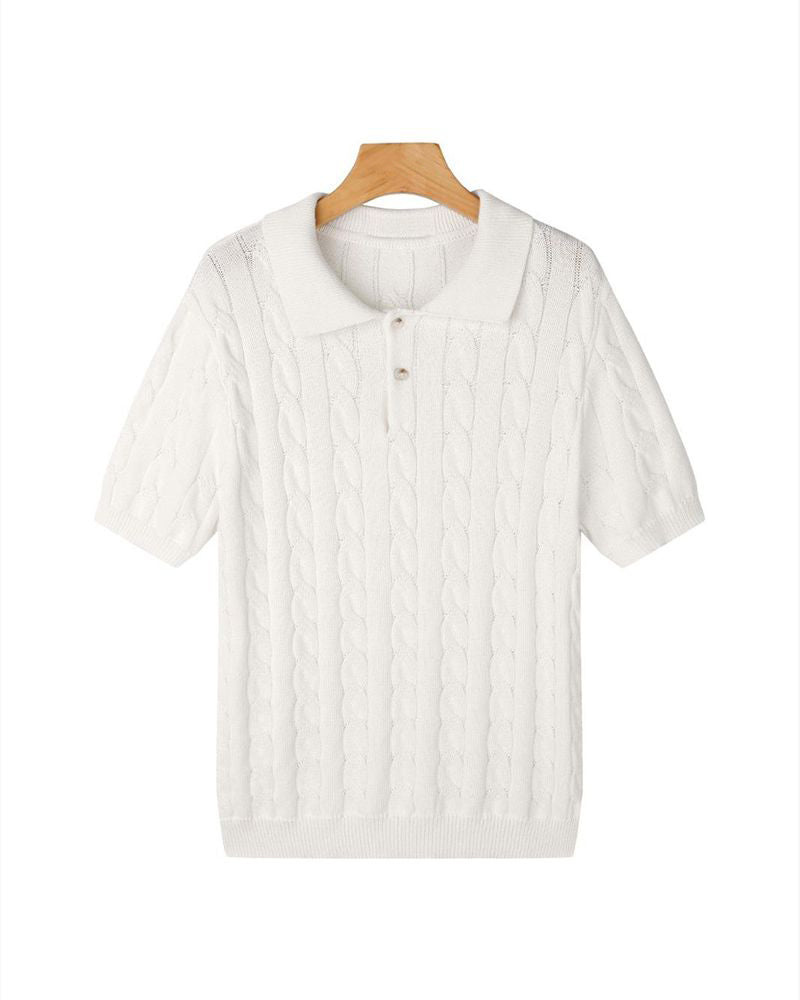 FLORENCE Sweter Polo z Warkoczowym Splotem