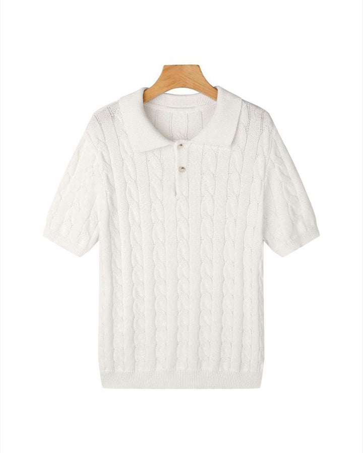 FLORENCE Sweter Polo z Warkoczowym Splotem