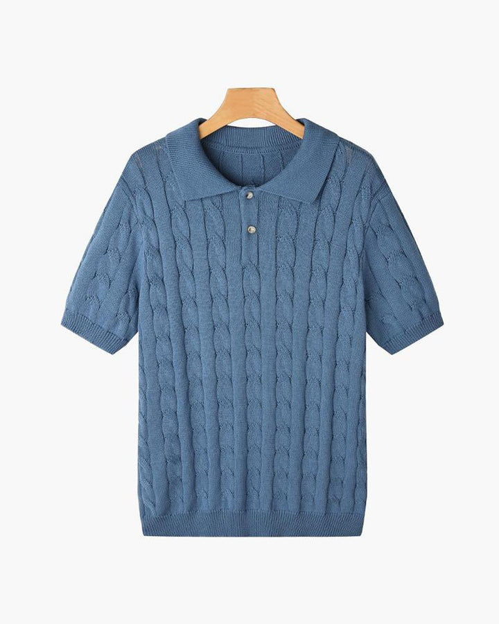 FLORENCE Sweter Polo z Warkoczowym Splotem