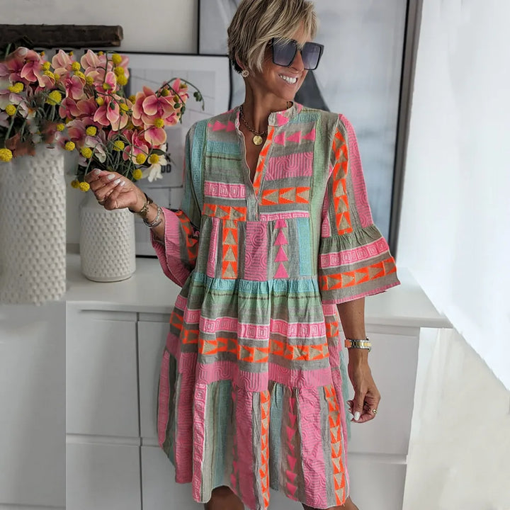 Juliane – Sukienka Boho z Rozkloszowanym Dołem