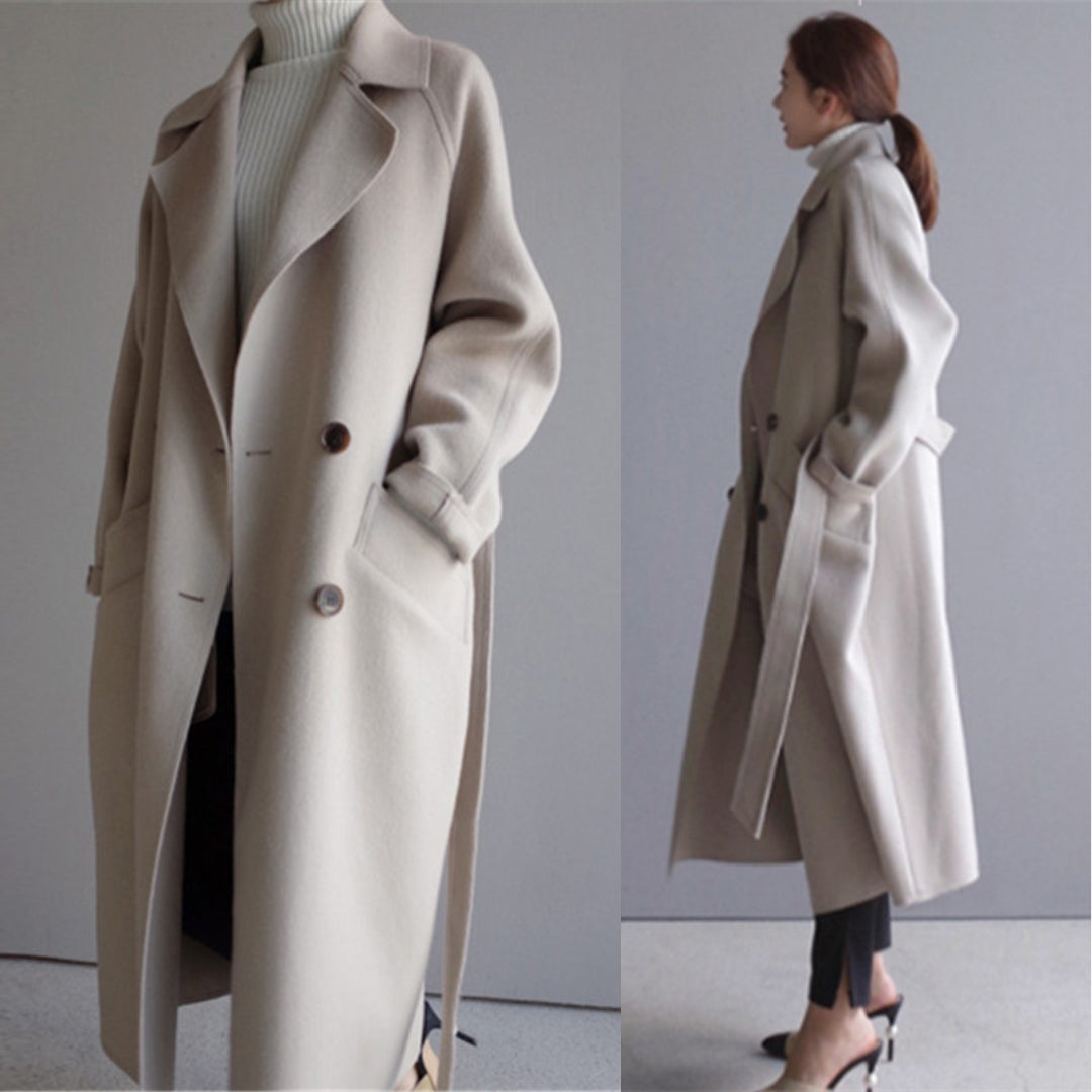 Khloe® | Wełniany płaszcz trench z podszewką