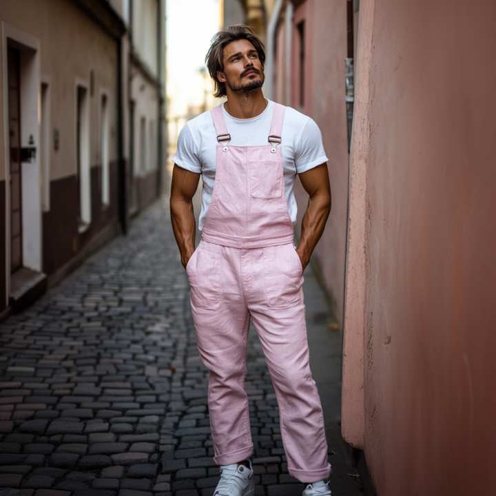 Męski Casual Oddychający Len Jednolity Kolor Kombinezon z Wieloma Kieszeniami MTA2716E8M