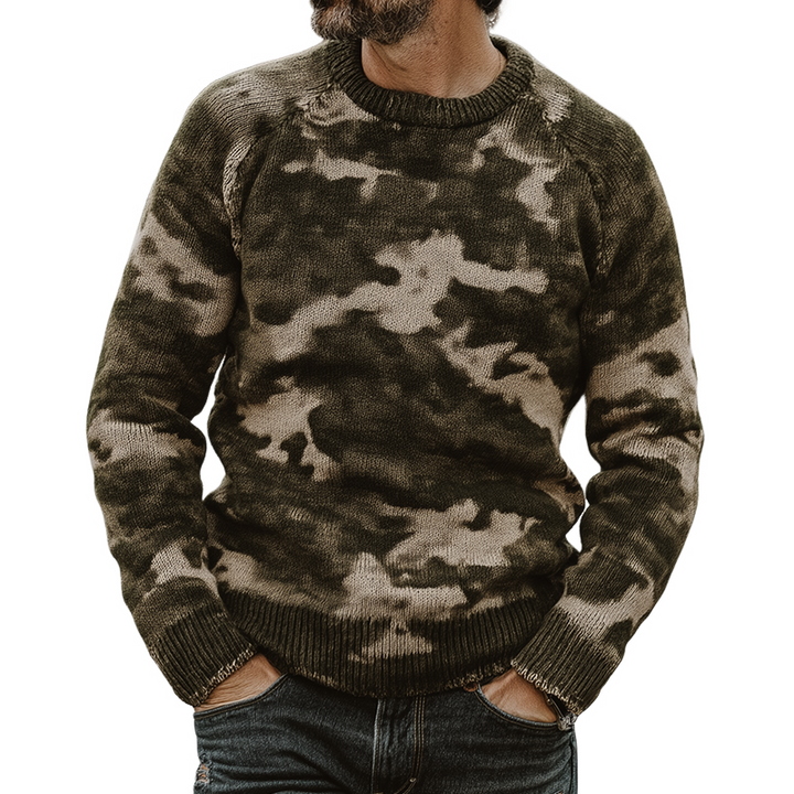 Męski Retro Casual Sweter w Kamuflażu z Okrągłym Dekoltem MTA2169H0TO