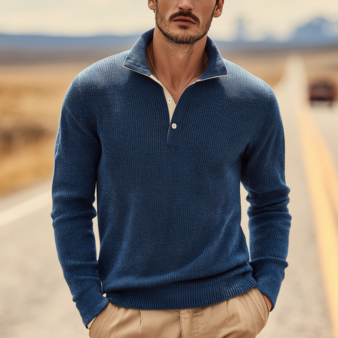 Męski klasyczny sweter polo z długim rękawem w slim fit MTA0204H8K