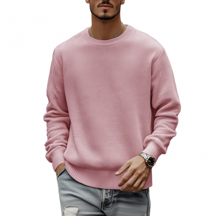 Męski casualowy oddychający sweter z okrągłym dekoltem, luźny, długi rękaw, dzianinowy MTA3154G7M