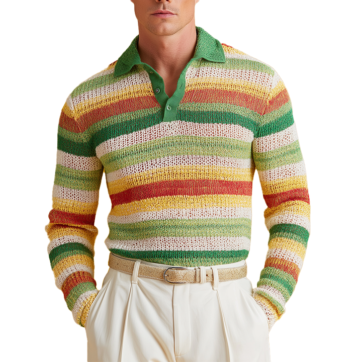 Męski sweter polo z kontrastowym paskiem MTA2942H3P
