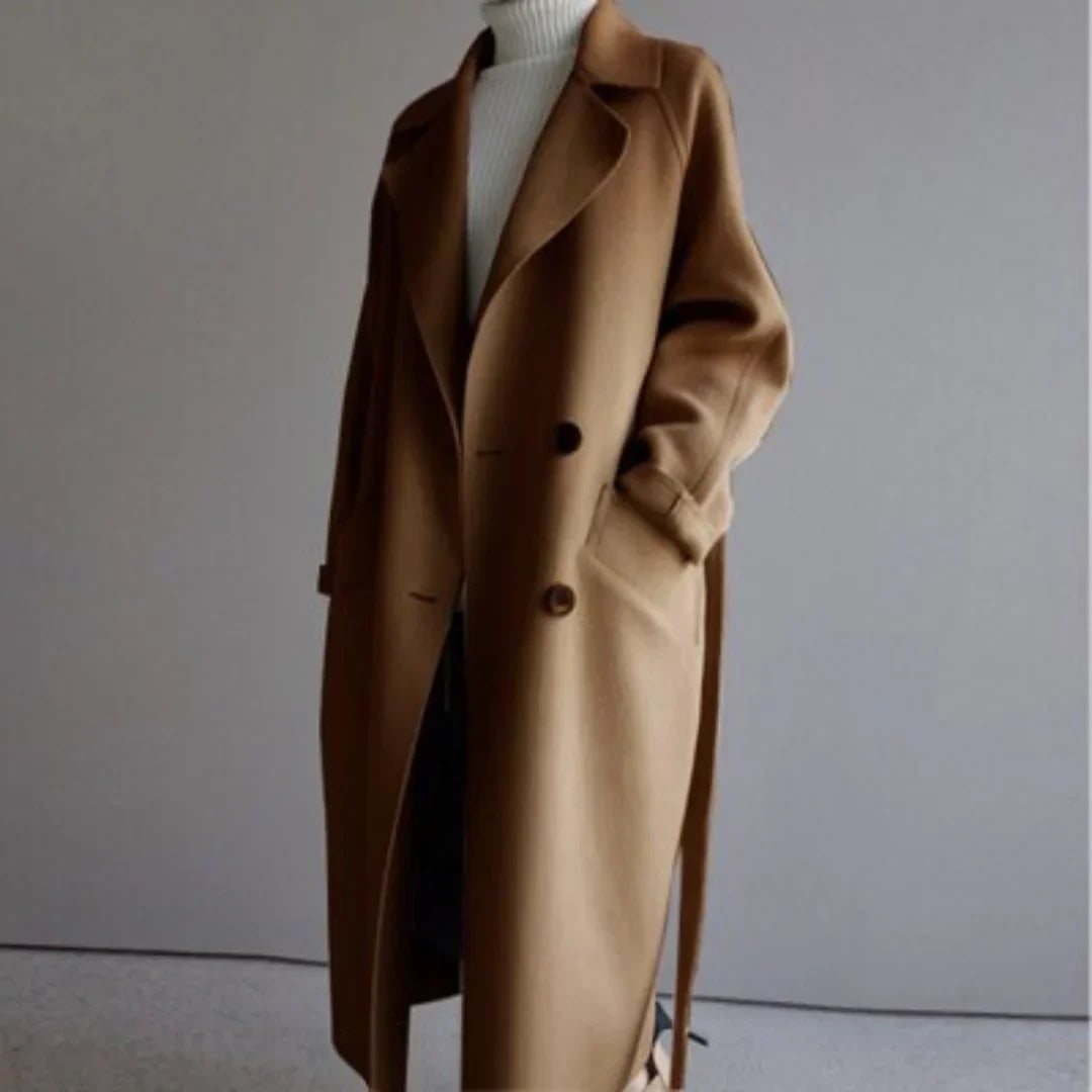 Khloe® | Wełniany płaszcz trench z podszewką