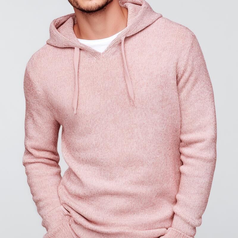 Męski casualowy sweter z kapturem w jednolitym kolorze, dopasowany MTA2772H4M