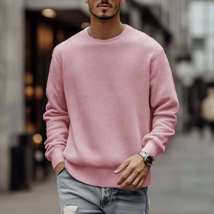 Męski casualowy oddychający sweter z okrągłym dekoltem, luźny, długi rękaw, dzianinowy MTA3154G7M