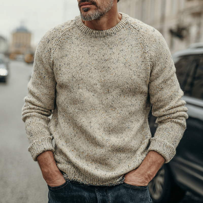 Męski sweter dzianinowy z okrągłym dekoltem i długim rękawem MTA1381H0X