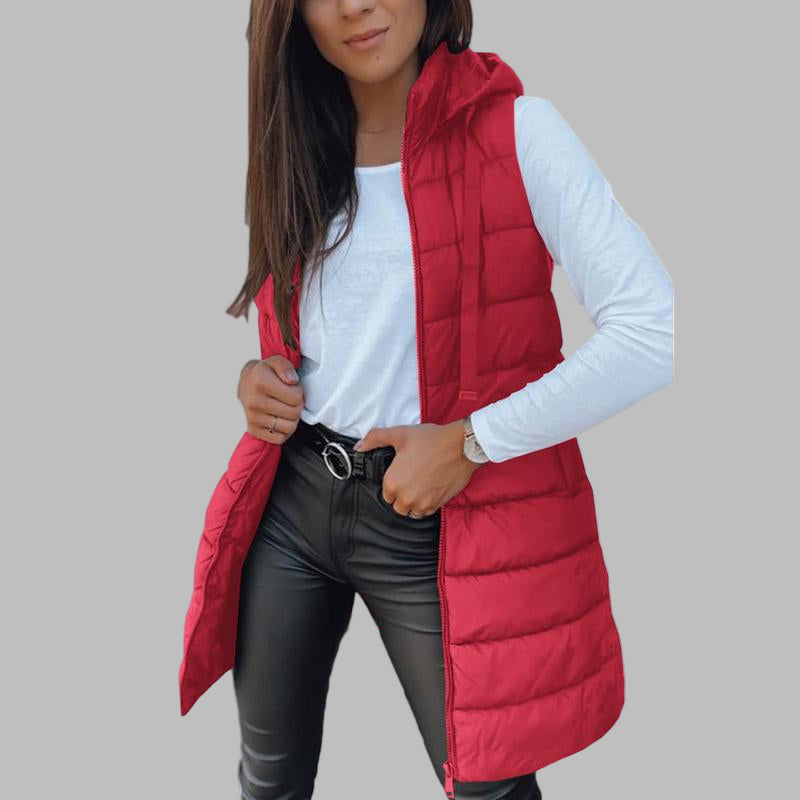 RAIN™ - Casual Bezrękawnik z Kapturem Długi Puchowy