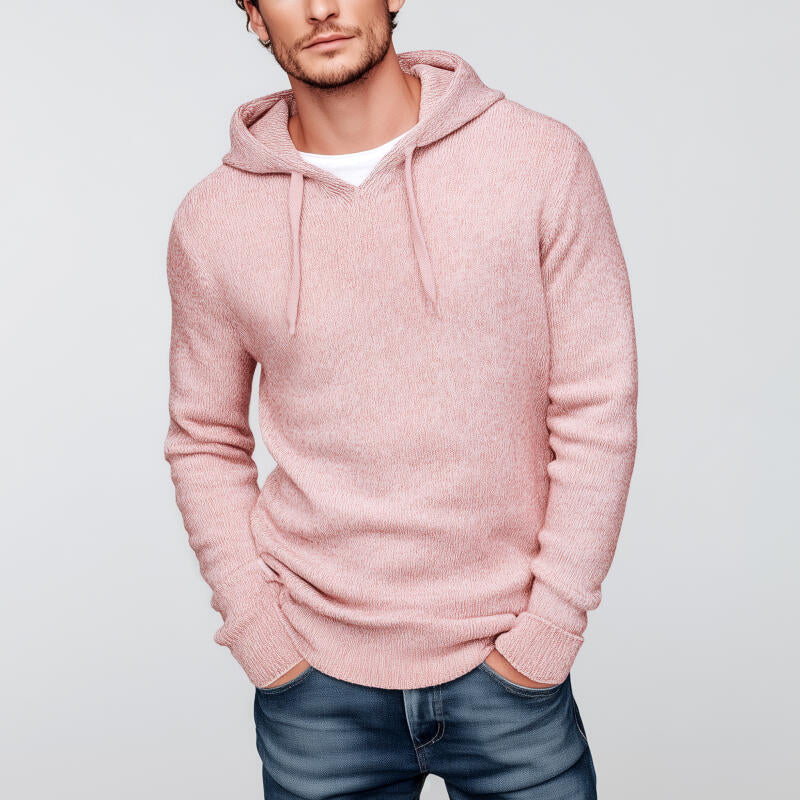 Męski casualowy sweter z kapturem w jednolitym kolorze, dopasowany MTA2772H4M