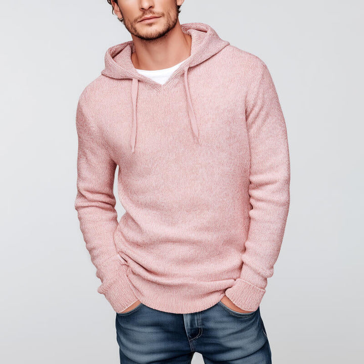 Męski casualowy sweter z kapturem w jednolitym kolorze, dopasowany MTA2772H4M