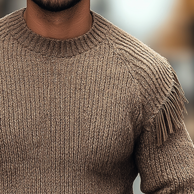 Męski Retro Casual Sweter z Frędzlami przy Szyi MTA1950H8TO