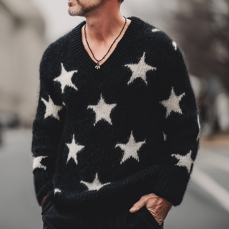 Męski Sweter Casual V-Neck z Gwiazdami MTA2832H2U