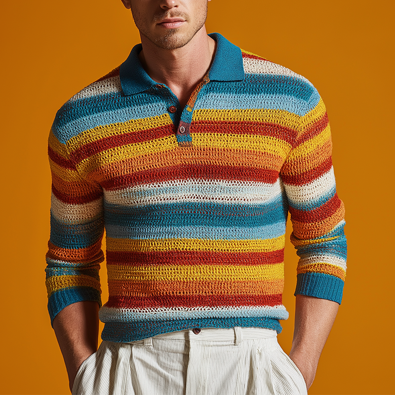 Męski Sweter Polo z Kontrastowym Paskiem MTA2956H8P