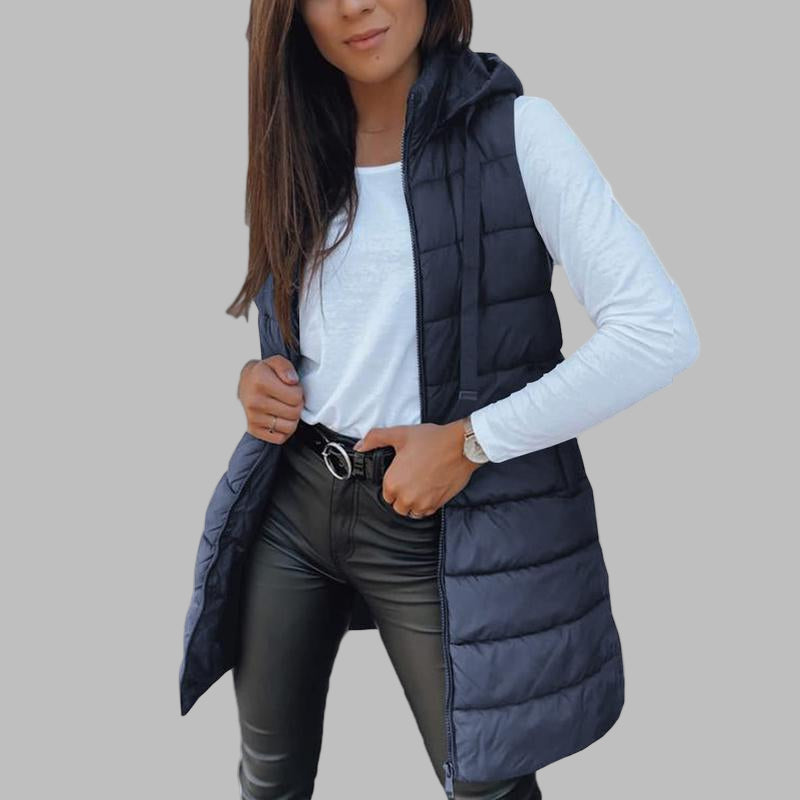 RAIN™ - Casual Bezrękawnik z Kapturem Długi Puchowy