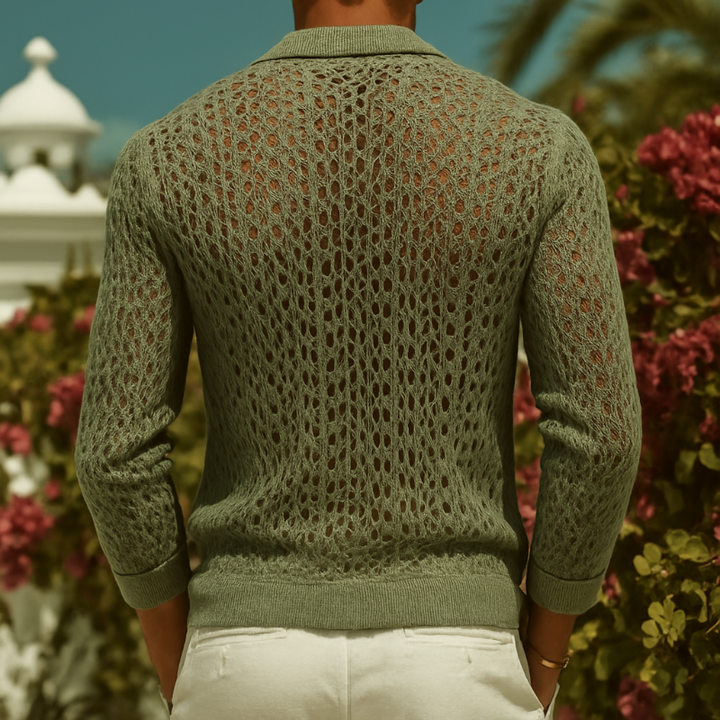 Męska Retro Casual Hollow Knit Koszula z Długim Rękawem MTA2892G7TO